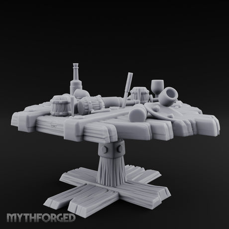 Barrel-Cluttered Cannon-Laden Pirate Leftovers Table Miniature for Dungeons and Dragons, Pathfinder or other TTRPGs