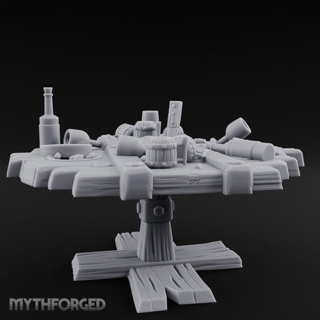 Barrel-Cluttered Cannon-Laden Pirate Leftovers Table Miniature for Dungeons and Dragons, Pathfinder or other TTRPGs