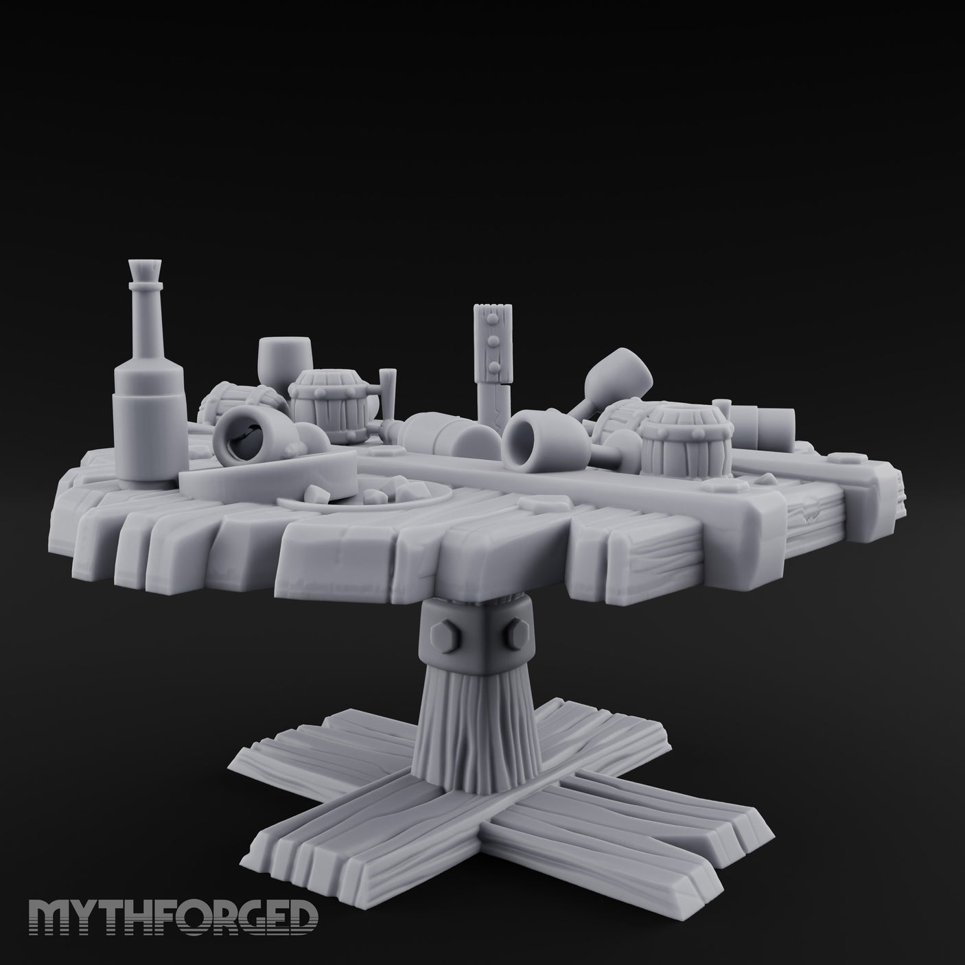 Barrel-Cluttered Cannon-Laden Pirate Leftovers Table Miniature for Dungeons and Dragons, Pathfinder or other TTRPGs