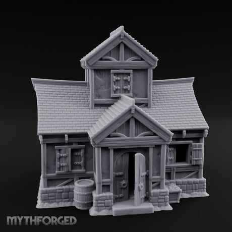 Barrel-Flanked Shutter-Latched Smoker's Cabin Miniature for Dungeons and Dragons, Pathfinder or other TTRPGs