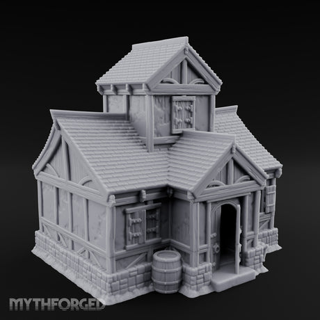 Barrel-Flanked Shutter-Latched Smoker's Cabin Miniature for Dungeons and Dragons, Pathfinder or other TTRPGs