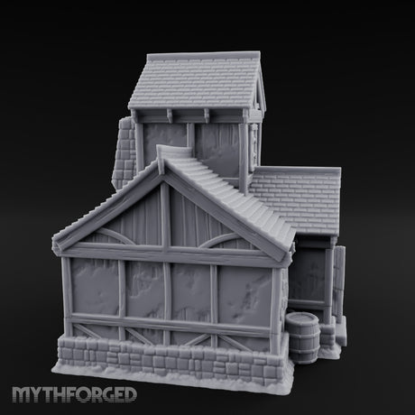 Barrel-Flanked Shutter-Latched Smoker's Cabin Miniature for Dungeons and Dragons, Pathfinder or other TTRPGs