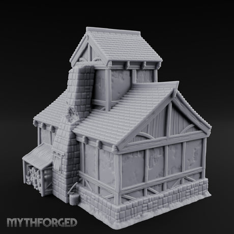 Barrel-Flanked Shutter-Latched Smoker's Cabin Miniature for Dungeons and Dragons, Pathfinder or other TTRPGs