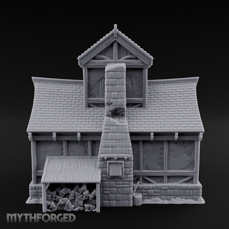 Barrel-Flanked Shutter-Latched Smoker's Cabin Miniature for Dungeons and Dragons, Pathfinder or other TTRPGs