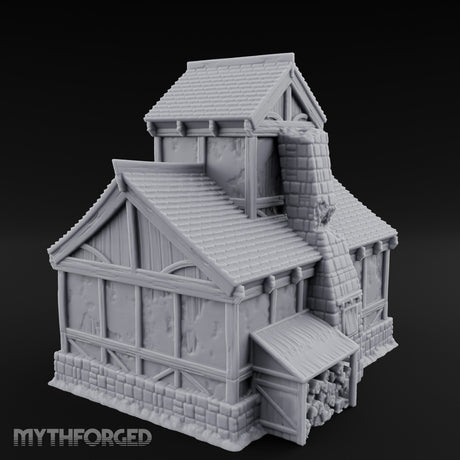 Barrel-Flanked Shutter-Latched Smoker's Cabin Miniature for Dungeons and Dragons, Pathfinder or other TTRPGs