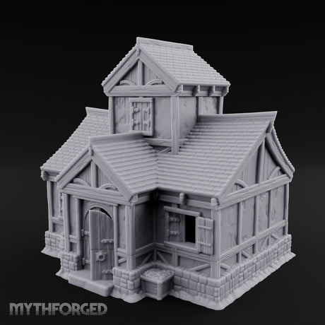 Barrel-Flanked Shutter-Latched Smoker's Cabin Miniature for Dungeons and Dragons, Pathfinder or other TTRPGs