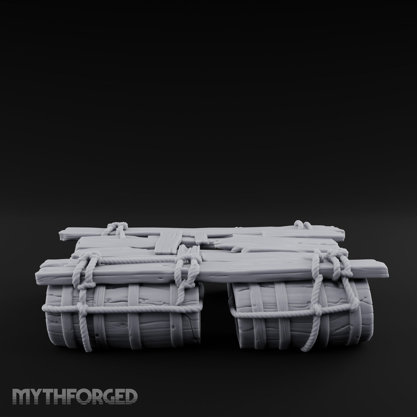 Barrel-Floated Plank-Lashed Swamp Barrel Raft Miniature for Dungeons and Dragons, Pathfinder or other TTRPGs