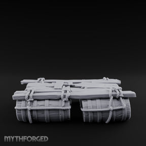 Barrel-Floated Plank-Lashed Swamp Barrel Raft Miniature for Dungeons and Dragons, Pathfinder or other TTRPGs