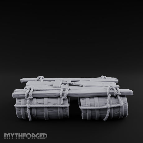 Barrel-Floated Plank-Lashed Swamp Barrel Raft Miniature for Dungeons and Dragons, Pathfinder or other TTRPGs