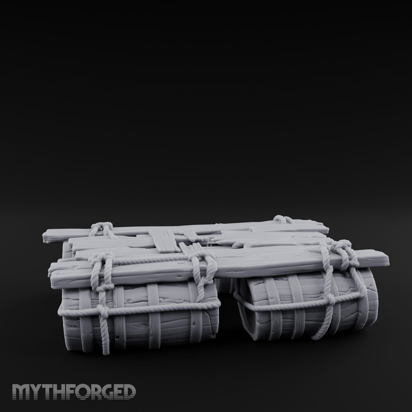 Barrel-Floated Plank-Lashed Swamp Barrel Raft Miniature for Dungeons and Dragons, Pathfinder or other TTRPGs