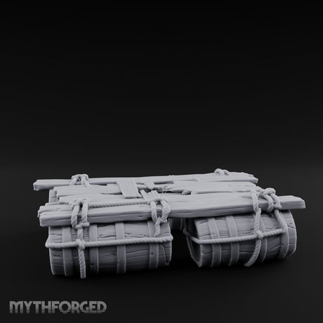 Barrel-Floated Plank-Lashed Swamp Barrel Raft Miniature for Dungeons and Dragons, Pathfinder or other TTRPGs