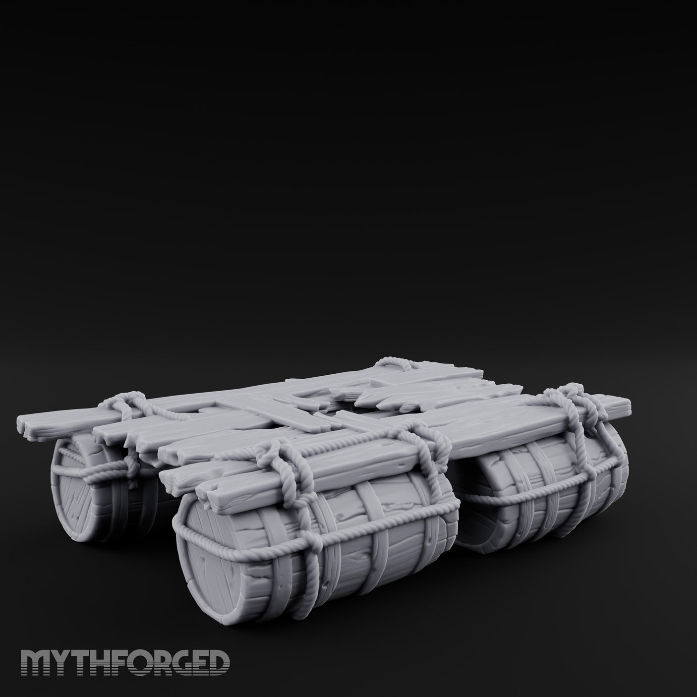 Barrel-Floated Plank-Lashed Swamp Barrel Raft Miniature for Dungeons and Dragons, Pathfinder or other TTRPGs