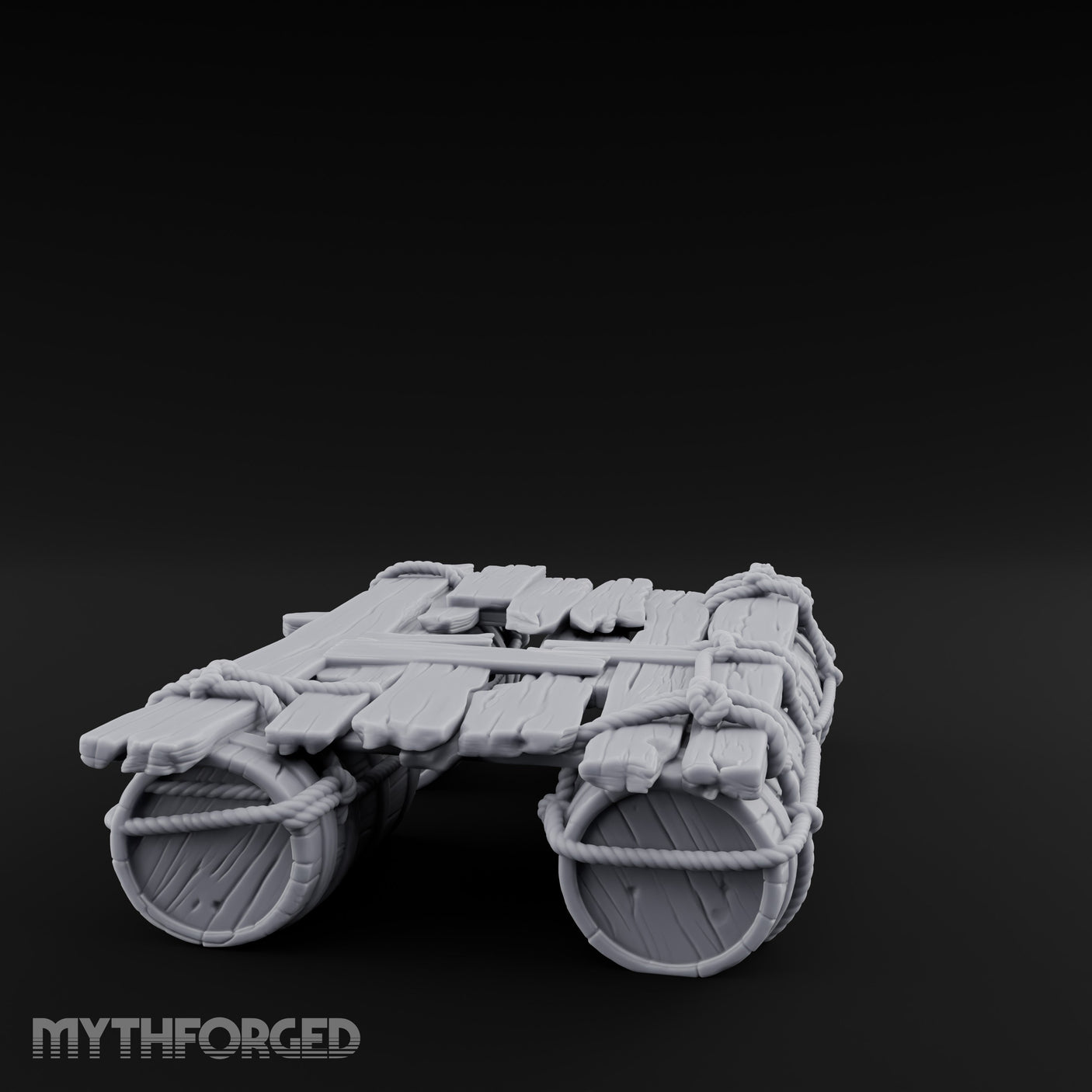 Barrel-Floated Plank-Lashed Swamp Barrel Raft Miniature for Dungeons and Dragons, Pathfinder or other TTRPGs