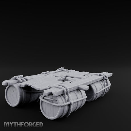 Barrel-Floated Plank-Lashed Swamp Barrel Raft Miniature for Dungeons and Dragons, Pathfinder or other TTRPGs
