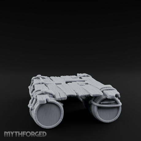 Barrel-Floated Plank-Lashed Swamp Barrel Raft Miniature for Dungeons and Dragons, Pathfinder or other TTRPGs