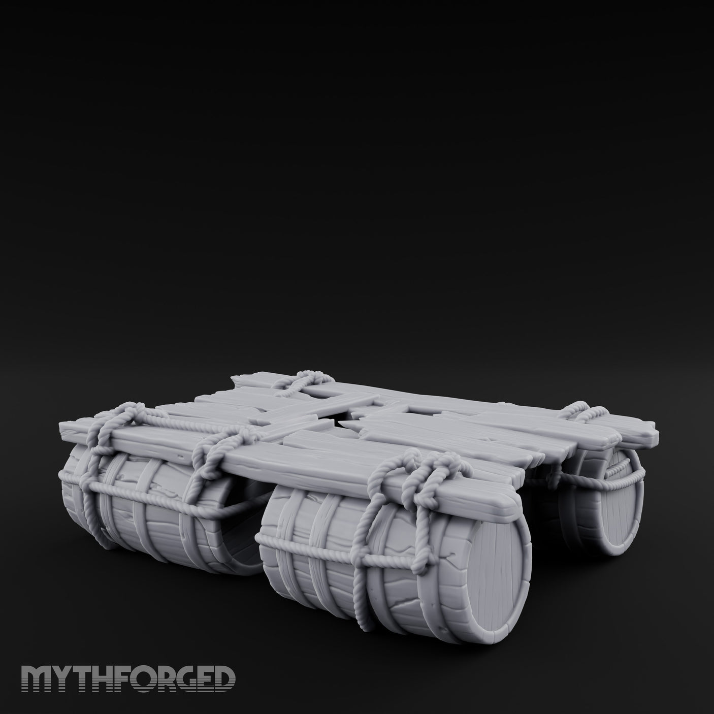 Barrel-Floated Plank-Lashed Swamp Barrel Raft Miniature for Dungeons and Dragons, Pathfinder or other TTRPGs
