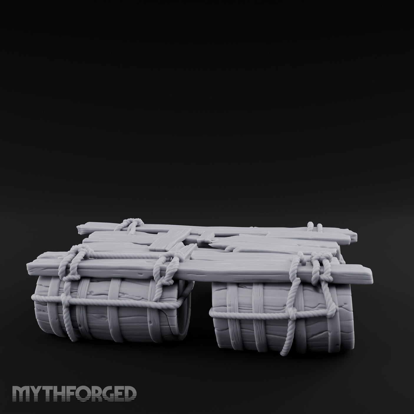 Barrel-Floated Plank-Lashed Swamp Barrel Raft Miniature for Dungeons and Dragons, Pathfinder or other TTRPGs