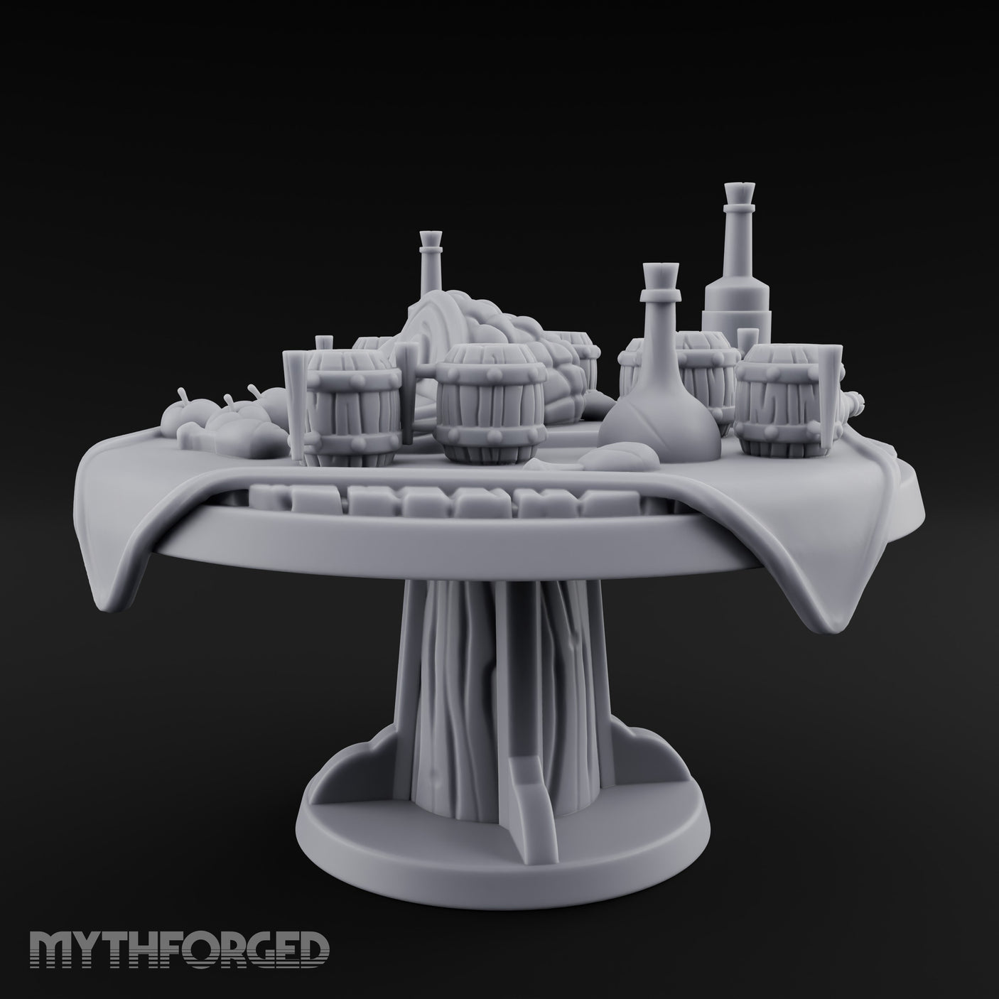 Barrel-Stacked Bottle-Crowded Tavern Market Table Miniature for Dungeons and Dragons, Pathfinder or other TTRPGs