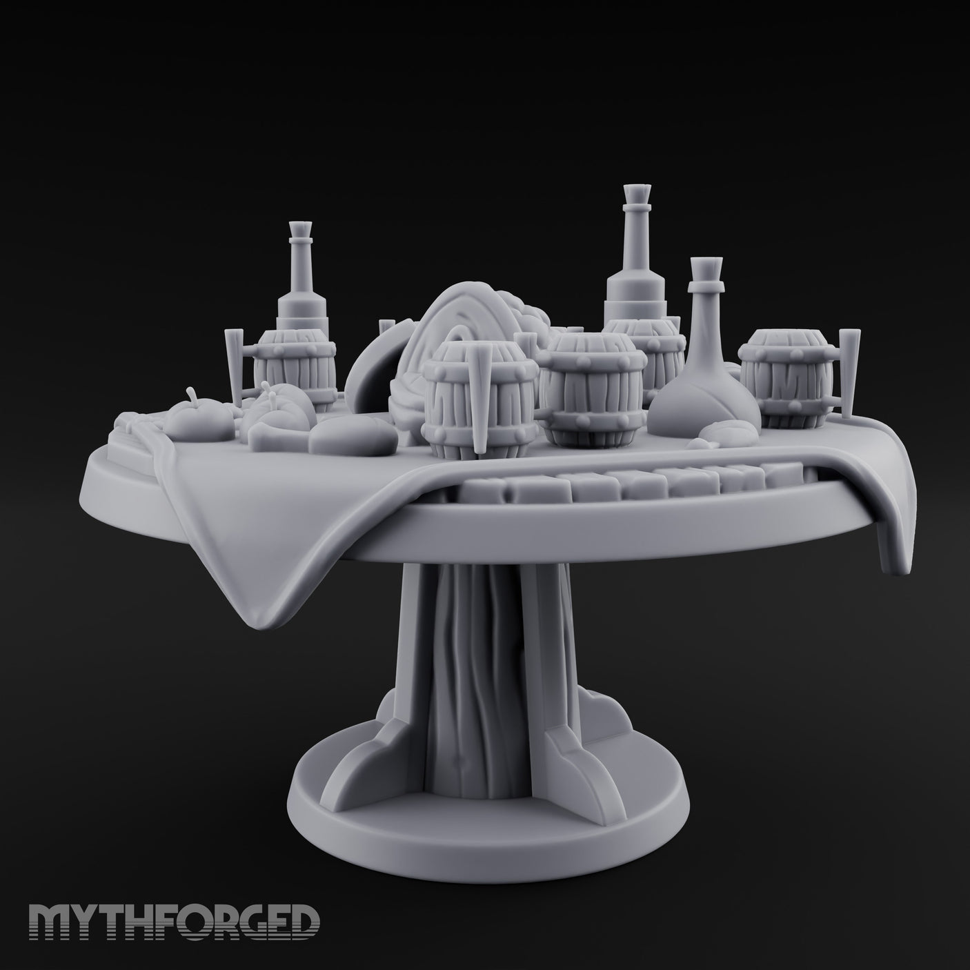 Barrel-Stacked Bottle-Crowded Tavern Market Table Miniature for Dungeons and Dragons, Pathfinder or other TTRPGs