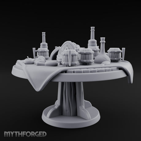 Barrel-Stacked Bottle-Crowded Tavern Market Table Miniature for Dungeons and Dragons, Pathfinder or other TTRPGs