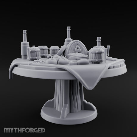 Barrel-Stacked Bottle-Crowded Tavern Market Table Miniature for Dungeons and Dragons, Pathfinder or other TTRPGs