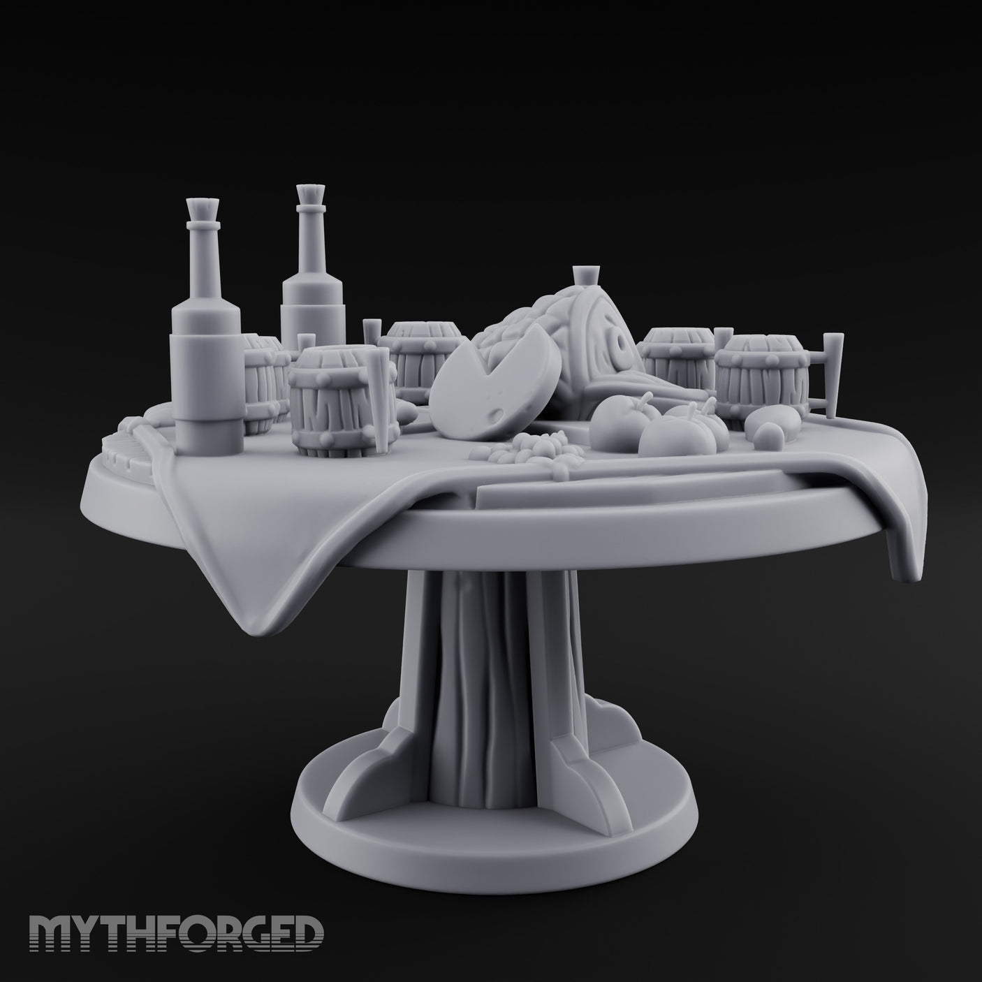 Barrel-Stacked Bottle-Crowded Tavern Market Table Miniature for Dungeons and Dragons, Pathfinder or other TTRPGs