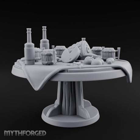 Barrel-Stacked Bottle-Crowded Tavern Market Table Miniature for Dungeons and Dragons, Pathfinder or other TTRPGs