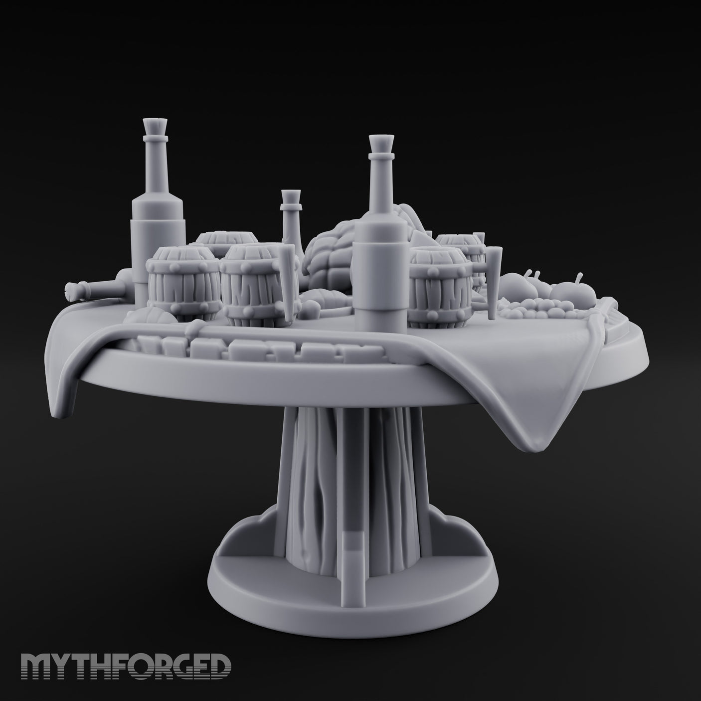 Barrel-Stacked Bottle-Crowded Tavern Market Table Miniature for Dungeons and Dragons, Pathfinder or other TTRPGs