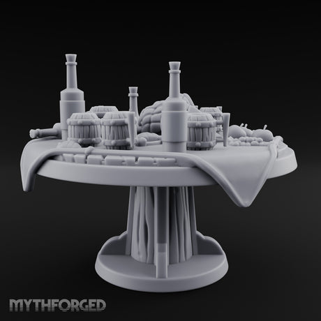 Barrel-Stacked Bottle-Crowded Tavern Market Table Miniature for Dungeons and Dragons, Pathfinder or other TTRPGs