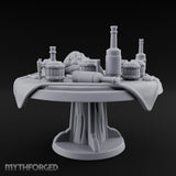Barrel-Stacked Bottle-Crowded Tavern Market Table Miniature for Dungeons and Dragons, Pathfinder or other TTRPGs