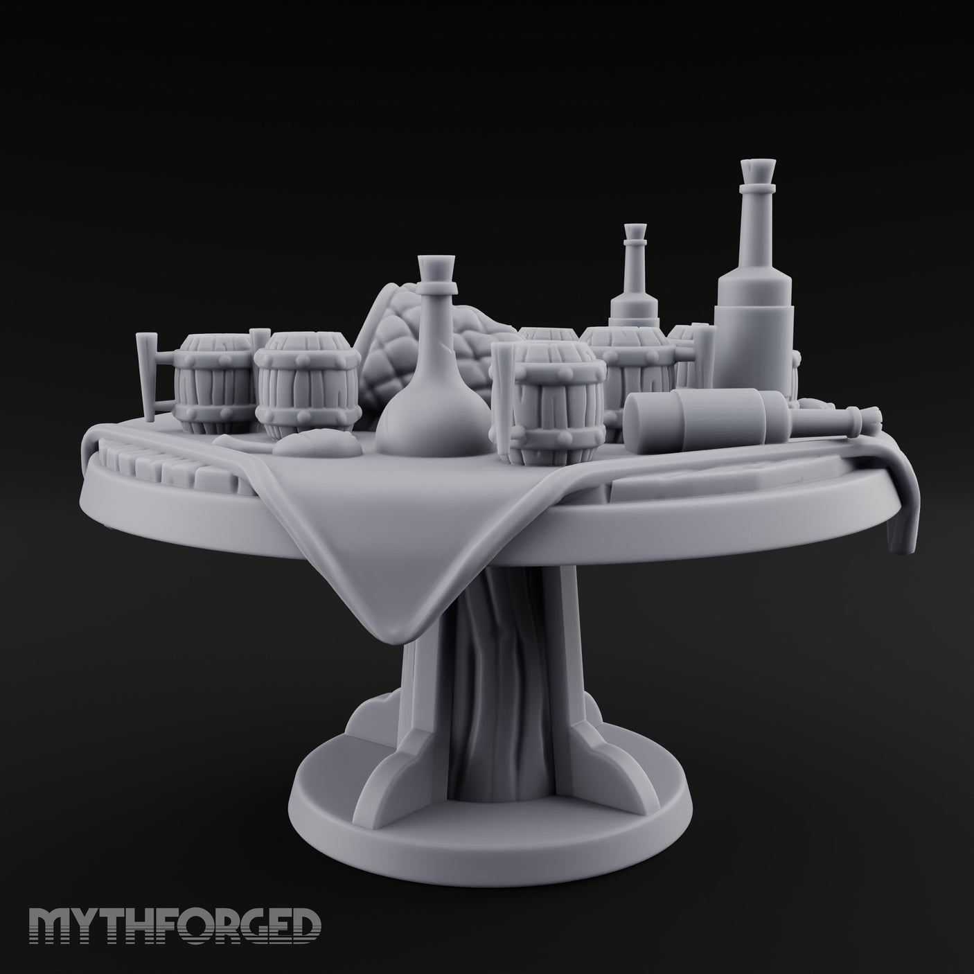 Barrel-Stacked Bottle-Crowded Tavern Market Table Miniature for Dungeons and Dragons, Pathfinder or other TTRPGs