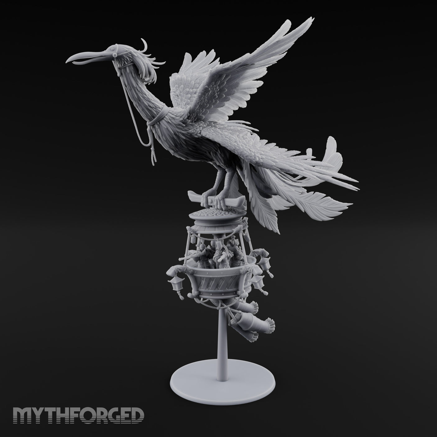 Basket Boat Clutching Giant Raven Carrier Miniature for Dungeons and Dragons, Pathfinder or other TTRPGs