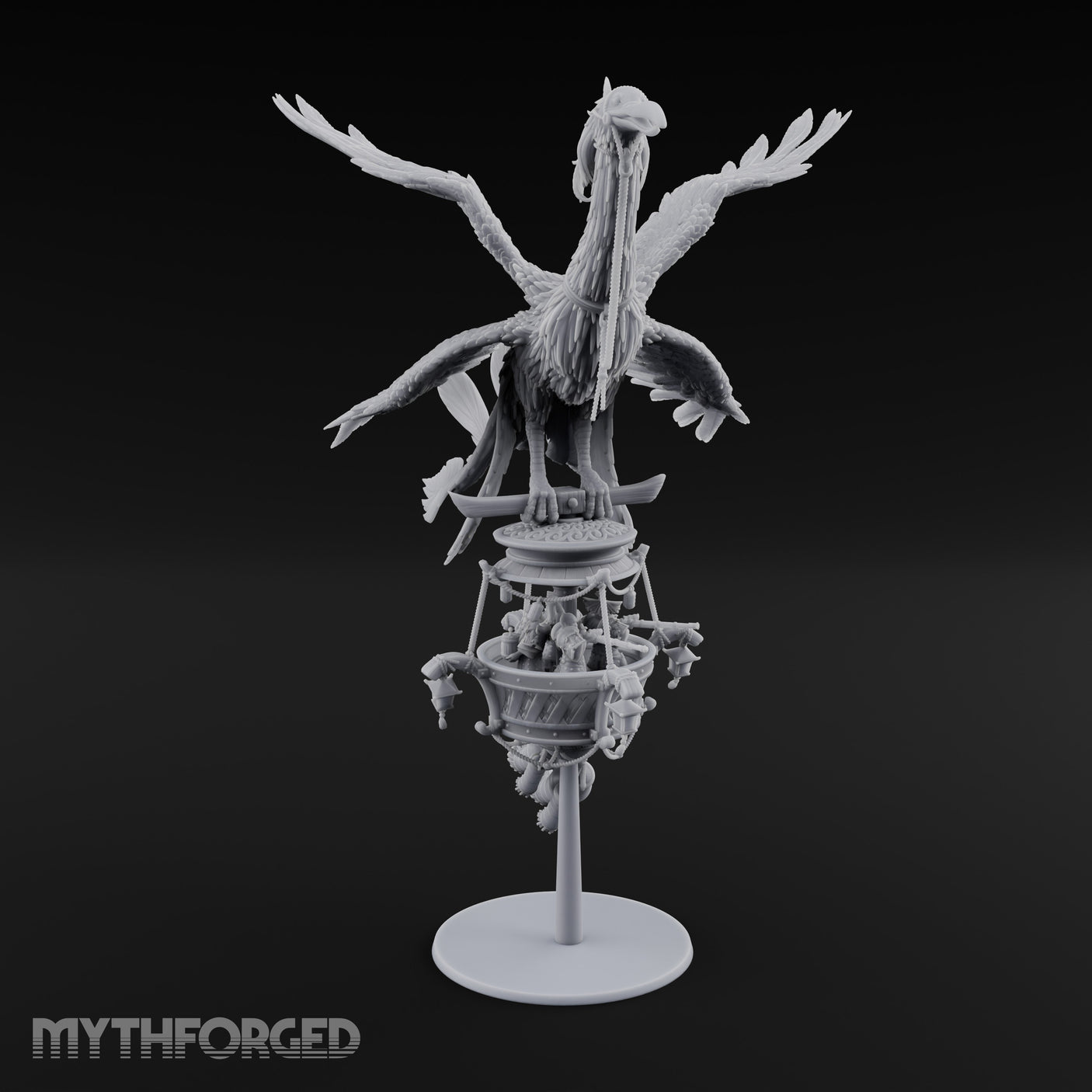 Basket Boat Clutching Giant Raven Carrier Miniature for Dungeons and Dragons, Pathfinder or other TTRPGs