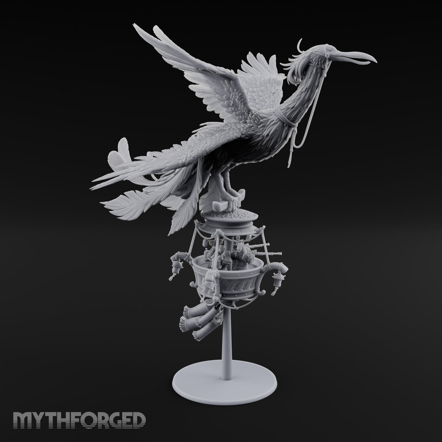 Basket Boat Clutching Giant Raven Carrier Miniature for Dungeons and Dragons, Pathfinder or other TTRPGs