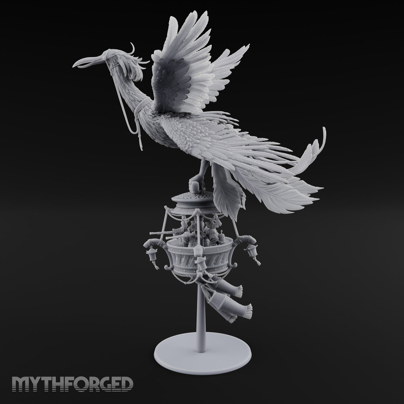 Basket Boat Clutching Giant Raven Carrier Miniature for Dungeons and Dragons, Pathfinder or other TTRPGs