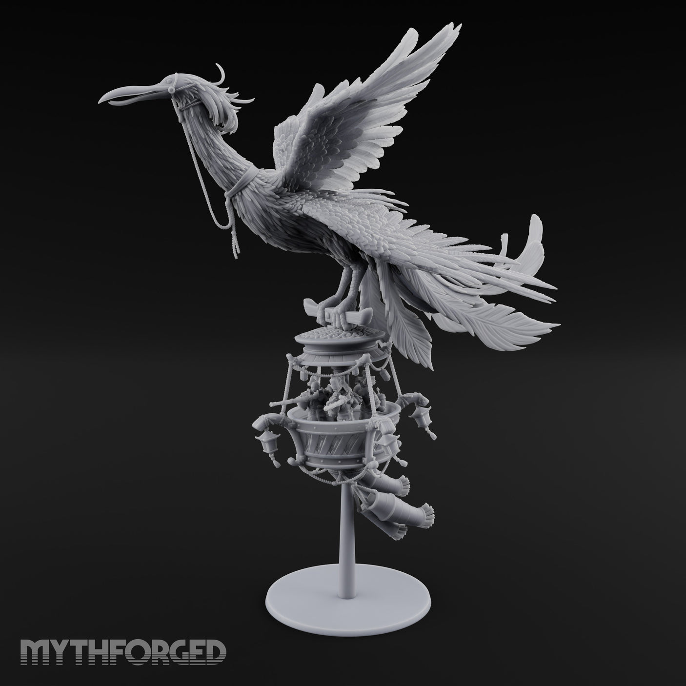 Basket Boat Clutching Giant Raven Carrier Miniature for Dungeons and Dragons, Pathfinder or other TTRPGs