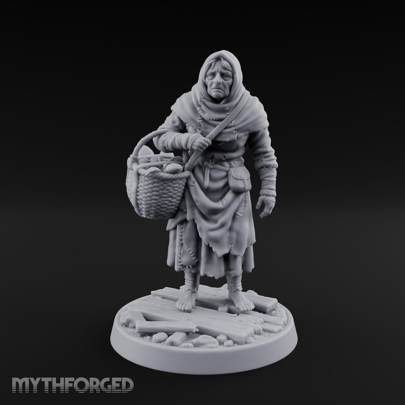 Basket Lugging Human Peasant Woman Miniature for Dungeons and Dragons, Pathfinder or other TTRPGs