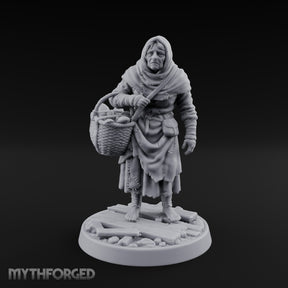 Basket Lugging Human Peasant Woman Miniature for Dungeons and Dragons, Pathfinder or other TTRPGs