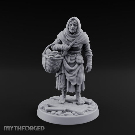 Basket Lugging Human Peasant Woman Miniature for Dungeons and Dragons, Pathfinder or other TTRPGs