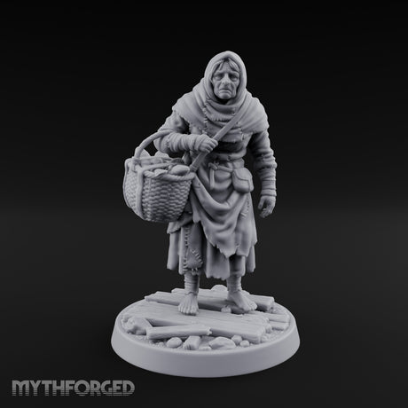 Basket Lugging Human Peasant Woman Miniature for Dungeons and Dragons, Pathfinder or other TTRPGs