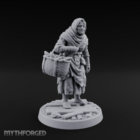 Basket Lugging Human Peasant Woman Miniature for Dungeons and Dragons, Pathfinder or other TTRPGs