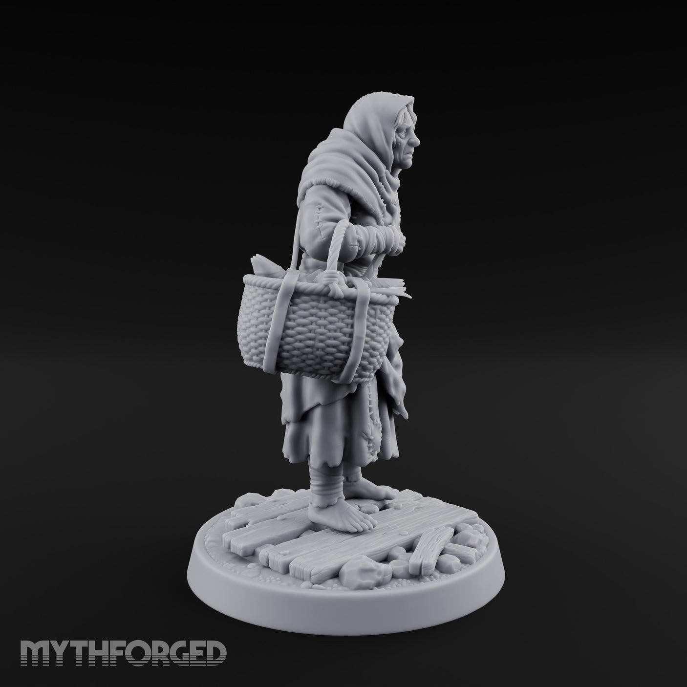 Basket Lugging Human Peasant Woman Miniature for Dungeons and Dragons, Pathfinder or other TTRPGs