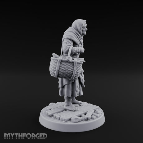 Basket Lugging Human Peasant Woman Miniature for Dungeons and Dragons, Pathfinder or other TTRPGs