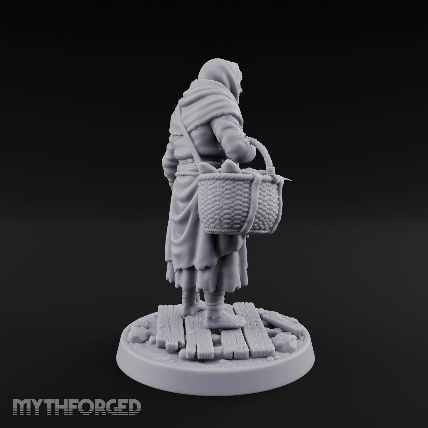 Basket Lugging Human Peasant Woman Miniature for Dungeons and Dragons, Pathfinder or other TTRPGs