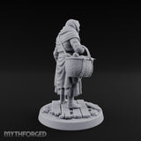 Basket Lugging Human Peasant Woman Miniature for Dungeons and Dragons, Pathfinder or other TTRPGs