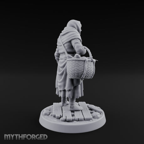 Basket Lugging Human Peasant Woman Miniature for Dungeons and Dragons, Pathfinder or other TTRPGs
