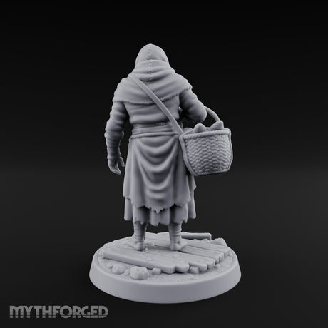 Basket Lugging Human Peasant Woman Miniature for Dungeons and Dragons, Pathfinder or other TTRPGs
