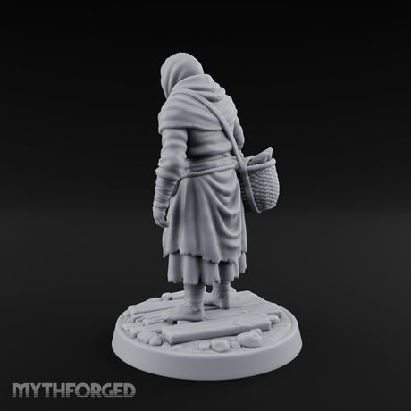 Basket Lugging Human Peasant Woman Miniature for Dungeons and Dragons, Pathfinder or other TTRPGs