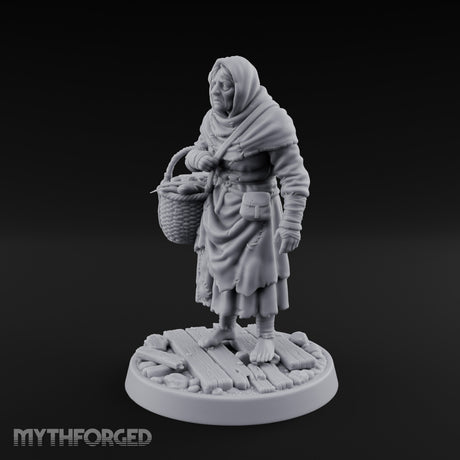 Basket Lugging Human Peasant Woman Miniature for Dungeons and Dragons, Pathfinder or other TTRPGs