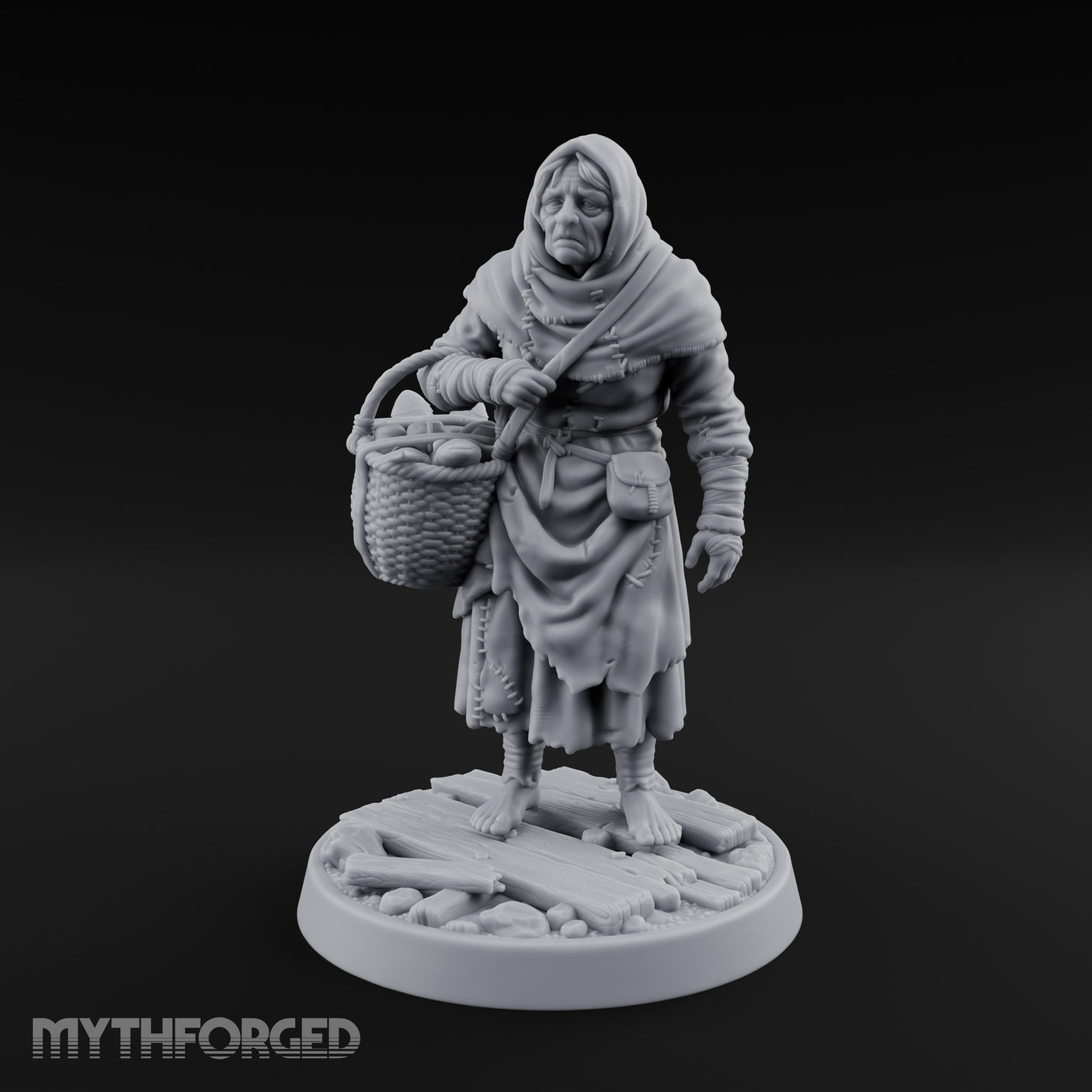 Basket Lugging Human Peasant Woman Miniature for Dungeons and Dragons, Pathfinder or other TTRPGs